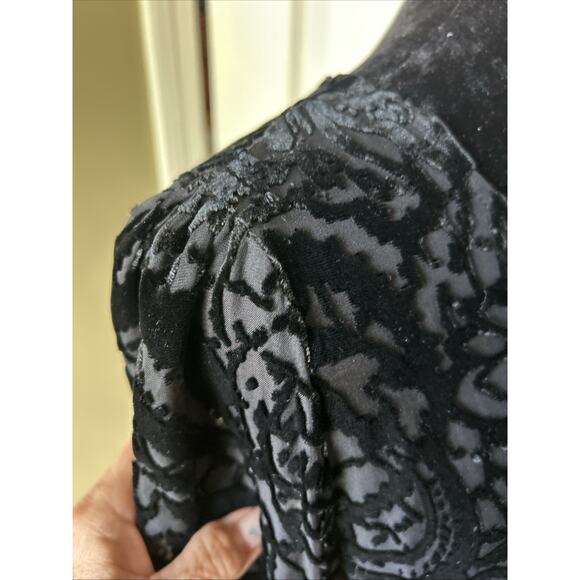 Johnny Was 4 Love and Liberty black Burnout Velvet Floral Silk Blend Top Size S - Picture 9 of 14